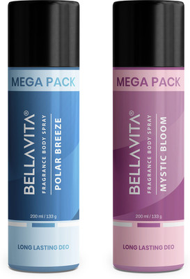 BELLAVITA Polar Breeze & Mystic Bloom Deodorant Combo|2x200ml|Long lasting Fragrance| Deodorant Spray - For Men & Women(400 ml, Pack of 2)