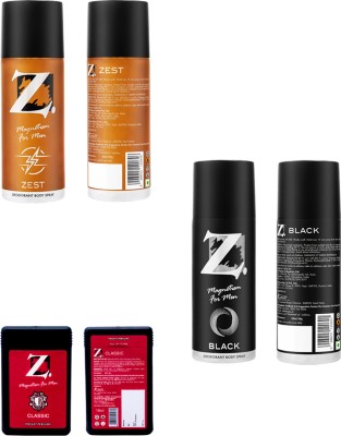 Z - Magnetism for Men 1 Zest/ 1 Black Deo, 150 ml, Pack of 2 (Get 18 ml Classic PP) Deodorant Spray  -  For Men(300 ml, Pack of 2)