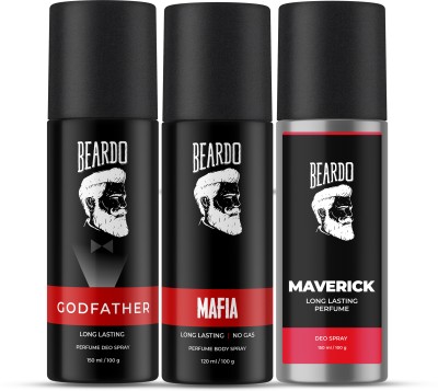 BEARDO Long Lasting Deo Sprays Combo for Men | Godfather, Mafia & Maverick Deodorant Deodorant Spray  -  For Men(450 ml, Pack of 3)
