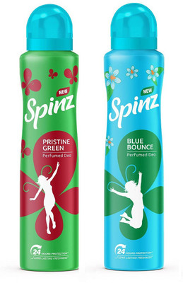 Spinz 1 PRISTINE GREEN , 1 BLUE BOUNCE DEODORANT ,150 ML EACH , PACK OF 2 . Perfume Body Spray  -  For Men & Women(300 ml, Pack of 2)