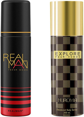 Real Man Fresh Mood 150ML_CFS Expolre Brown DEODORANT SPRAY - 200 ML Deodorant Spray  -  For Men & Women(300 ml, Pack of 2)