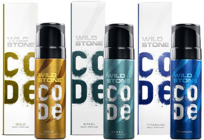 Wild Stone CODE CODE Gold, Titanium & Steel Long Lasting Body Perfume(150ml each) No Gas Deo Body Spray  -  For Men(450 ml, Pack of 3)