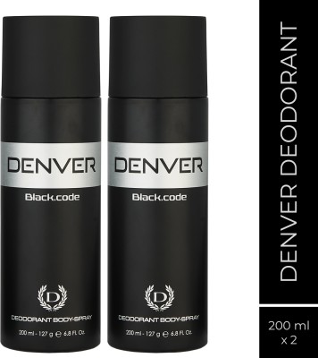 DENVER Black Code Deo Long Lasting Pack Of 2 Deodorant Spray  -  For Men(400 ml, Pack of 2)