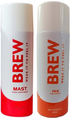 BREW 1 MAST & 1 FAB DEODORANT , 200ML EACH, PACK OF 2. Perfume Body Spray  -  For Men & Women(400 ml, Pack of 2)