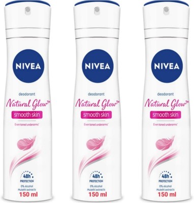 NIVEA Natural Glow Smooth Skin Deo 150 ML (Pack Of 3) Body Spray  -  For Men & Women(150 ml, Pack of 3)