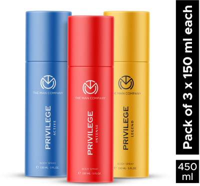 THE MAN COMPANY Privilege Legend, Intense & Active Deodorant Spray – For Men  (450 Ml, Pack Of 3) For Rs. 306 @ 59 %
