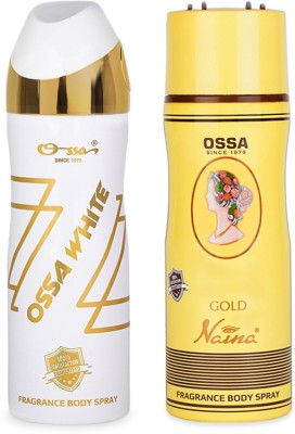 OSSA OssaWhite And Gold Naina Long Lasting Body Spray With Ambery And Floral Notes Body Spray  -  For Men & Women(400 ml, Pack of 2)