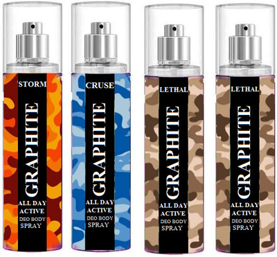 GRAPHITE storm,cruise,lethale-2 all day active 4deo Body Spray  -  For Men & Women(400 ml, Pack of 4)