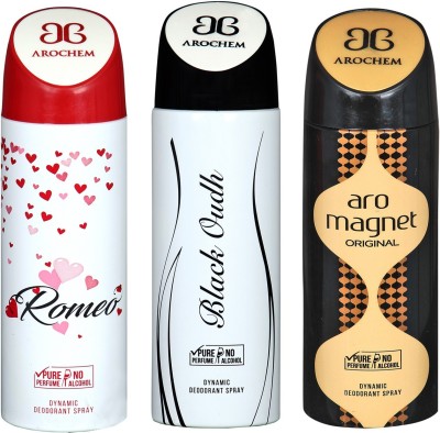 AROCHEM ROMEO & BLACK OUDH & ARO MAGNET DYNAMIC DEODORANT SPRAY Deodorant Spray  -  For Men & Women(600 ml, Pack of 3)