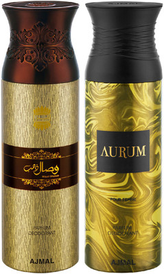 Ajmal Wisal Dhahab & Aurum Deodorant Spray  -  For Men & Women(200 ml, Pack of 2)