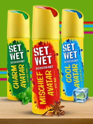 SET WET Cool, Charm and Mischief Avatar Deodorant Spray  -  For Men & Women(450 ml, Pack of 3)