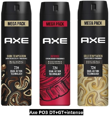 AXE Gold Temptation, Dark Temptation and Intense Deodorant Spray  -  For Men(645 ml, Pack of 3)