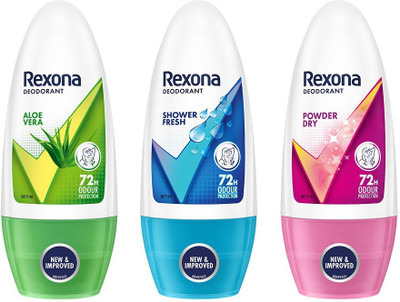 Rexona Aloe Vera, Shower Fresh, Powder Dry Underarm Roll On Deodorant Deodorant Roll-on - For Women(150 ml, Pack of 3)