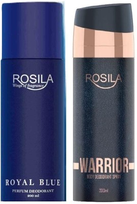 Rosilla Royal Blue & Warrior Deodorant Body Spray 200ml Pack of 2 Body Spray  -  For Men(400 ml, Pack of 2)