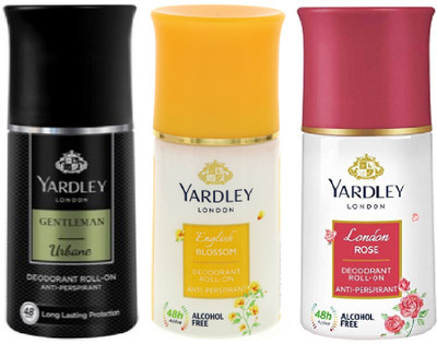 Yardley London 1 URBAN , 1 ENGLISH BLOSSOM & LONDON ROSE ROLL ON ,50 ML EACH, PACK OF 3. Deodorant Roll-on  -  For Men & Women(150 ml, Pack of 3)