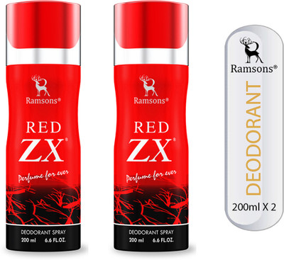 RAMSONS RED ZX. Deodorant Spray  -  For Men(400 ml, Pack of 2)