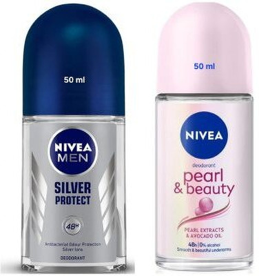 NIVEA Rollon 50ml - Silver Protect & Pearl & Beauty Deodorant Roll-on  -  For Men & Women(100 ml, Pack of 2)