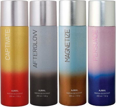 Ajmal Captivate & Afterglow & Magnetize & Persuade Combo pack of 4 Deodorant Spray  -  For Men & Women(200 ml, Pack of 4)