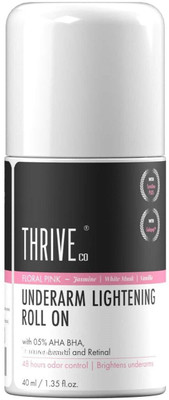 ThriveCo Underarm Lightening Roll-On | Floral Pink Fragrance | 5%AHA BHA,48H Odor Control Deodorant Roll-on - For Men & Women(40 ml)