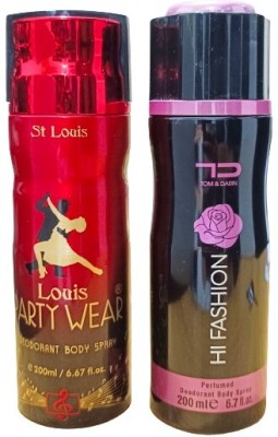 St. Louis NEW PARTY WEAR DEO 200 ML AND NEW HI FASHION DEO 200 ML Body Spray  -  For Men & Women(400 ml, Pack of 2)