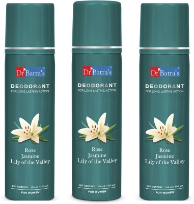 Dr Batra's Rose Jasmine & Lilly Deodorant Spray  -  For Women(450 ml, Pack of 3)