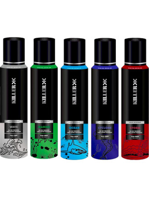 KILLER Wave, Storm, Marine, Cyclone, Ocean No Gas Deodorant Body Spray - For Men & Women(750 ml, Pack of 5)