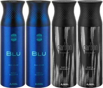 Ajmal Blu & Carbon Deodorant Spray Deodorant Spray  -  For Men(200 ml, Pack of 4)