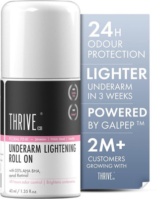 ThriveCo Underarm Lightening Roll-On | Floral Pink Fragrance | 5%AHA BHA,48H Odor Control Deodorant Roll-on - For Men & Women(40 ml)