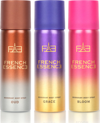FRENCH ESSENCE Combi Pack Of Bloom,Oud,Grace Deodorant Spray – For Women  (50 Ml, Pack Of 3) For Rs. 89 @ 65 %