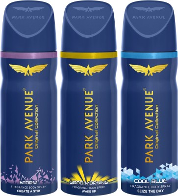 PARK AVENUE 1 Storm and 1 Cool Blue and 1 Good Morning Deodorant Combo for Men (Pack of 3) Deodorant Spray  -  For Men(450 ml, Pack of 3)