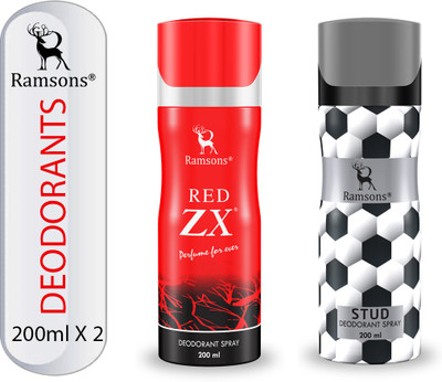 RAMSONS Red ZX and STUD Deodorant Combo Deodorant Spray  -  For Men & Women(400 ml, Pack of 2)