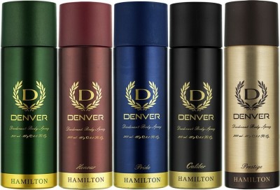 DENVER Hamilton, Honour, Pride, Caliber and Prestige Combo Deodorant Spray  -  For Men(1000 ml, Pack of 5)