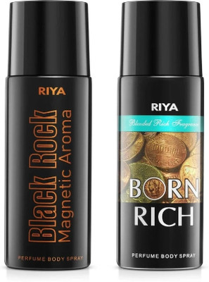 RIYA Black Rock And Born Rich Body Spray Deodorant For Unisex Pack Of 2 150 Ml Each Deodorant Spray  -  For Men & Women(300 ml, Pack of 2)