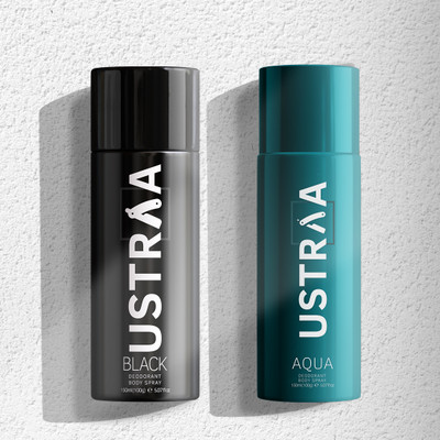 USTRAA Black Deodorant - 150 ml and Aqua Deodorant - 150 ml | Fights Bad Odour Deodorant Spray  -  For Men(300 ml, Pack of 2)