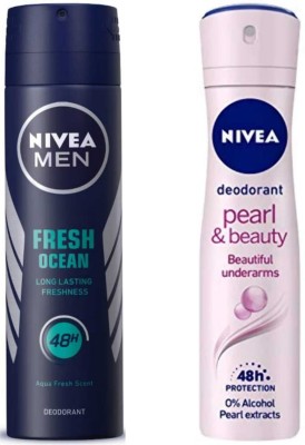 NIVEA Fresh Ocean Deo and Fresh comfort Deo set of 2pc Deodorant Spray  -  For Men & Women(300 ml, Pack of 2)
