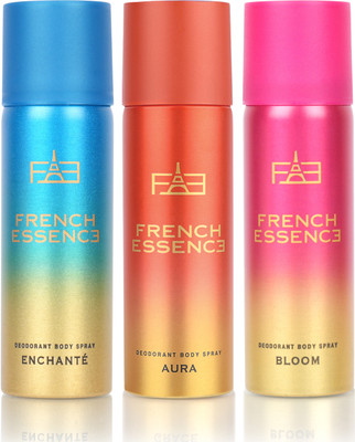 FRENCH ESSENCE Luxury Combo Pack Enchante,Aura & Bloom (50ml Each) Long Lasting Fragrance Deo Deodorant Spray - For Women(150 ml, Pack of 3)