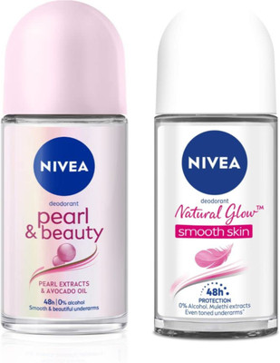 NIVEA Pearl & Beauty Roll On 50ML & Natural Glow Smooth Skin Roll On 50ML (Set of 2) Deodorant Roll-on  -  For Women(100 ml, Pack of 2)