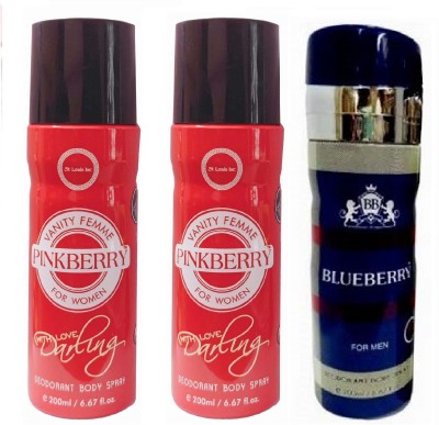 St. Louis 2 PINKBERRY DARLING ,1 BLUEBERRY DEODORANT ,2O00ML EACH , PACK OF 3 . Perfume Body Spray  -  For Men & Women(600 ml, Pack of 3)