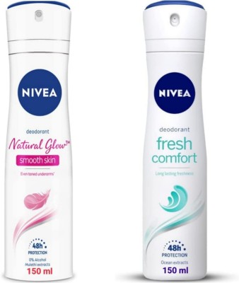 NIVEA Deo 150 ML - Natural Glow Smooth Skin & Fresh Comfort Body Spray  -  For Men & Women(150 ml, Pack of 2)