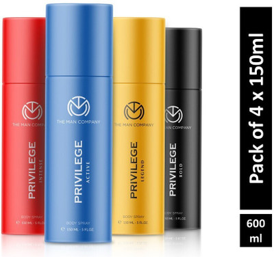 THE MAN COMPANY Privilege Intense , Legend, Bold & Active Deodorant Spray  -  For Men(600 ml, Pack of 4)
