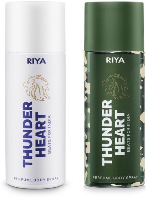 RIYA THUNDER HEART WHITE & GREEN DEODORANT BODY SPRAY LONG LASTING 150 X 2 Deodorant Spray  -  For Men(300 ml, Pack of 2)