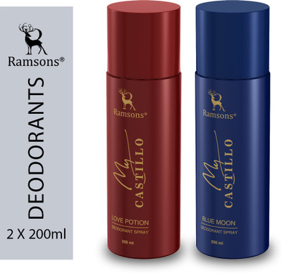 RAMSONS MY CASTILLO BLUE MOON & MY CASTILLO LOVE POTION Combo Deodorant Spray  -  For Men & Women(400 ml, Pack of 2)
