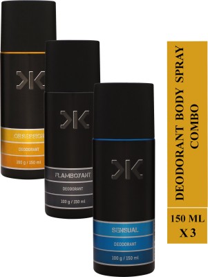 KILLER Obsession,Flamboyant and Sensual Deodorant Spray  -  For Men(450 ml, Pack of 3)