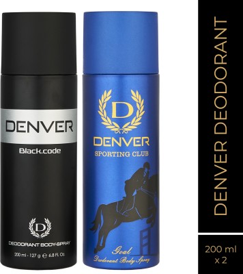 DENVER Black Code and Goal Combo Deodorant Spray  -  For Men(400 ml, Pack of 2)