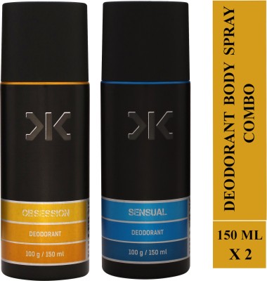 KILLER Obsession and Sensual Deodorant Spray  -  For Men(300 ml, Pack of 2)