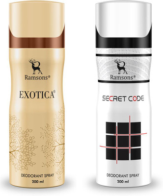 RAMSONS Exotica & Secret Code Deodorant Combo Deodorant Spray  -  For Men & Women(400 ml, Pack of 2)