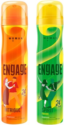 Engage Intrigue for Her & Spirit for Her, Skin Friendly, 150ml each Deodorant Spray  -  For Women(150 ml, Pack of 2)