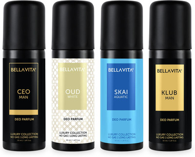 BELLAVITA Organic Deo Parfum Travel-Size Gift Set|4×50 Ml|Long Lasting Body Deodorant Spray – For Men & Women  (200 Ml, Pack Of 4) For Rs. 290 @ 51 %