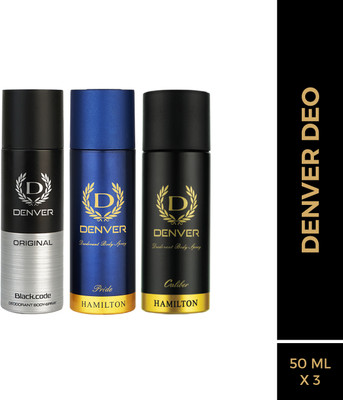 DENVER Pride, Black.code Original & Caliber Nano Deodorant Spray - For Men(150 ml, Pack of 3)