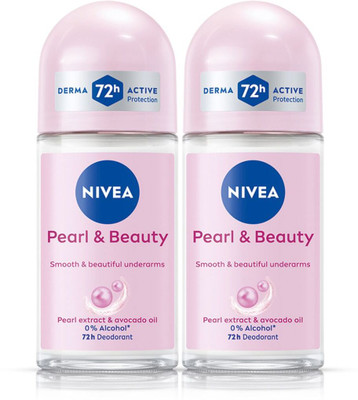 NIVEA Pearl and Beauty Roll On for Smooth Underarms, 0% Alcohol, 72h Active Protection Deodorant Roll-on - For Women(100 ml, Pack of 2)